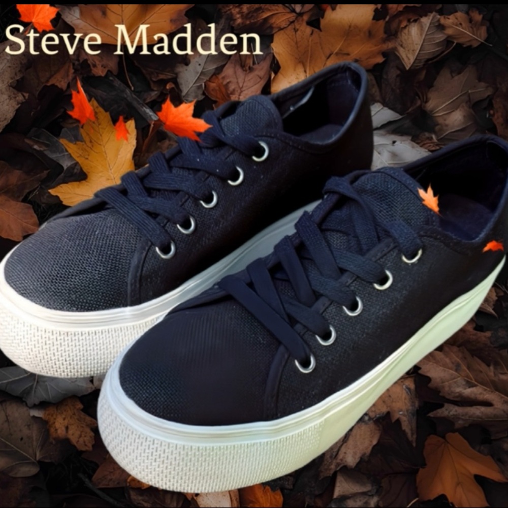 STEVE MADDEN BLACK ELORE PLATFORM CANVAS SNEAKERS - 7 🖤👟